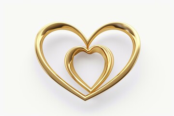 Two connected golden interlocking hearts representing marriage, isolated on a white or transparent background. 3D illustration conveying a joyful Valentine's Day concept. Generative AI