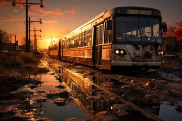 Fototapeta premium A run-down public transportation system, affecting the mobility and access to opportunities for low-income individuals. Concept of transportation inequality. Generative Ai.