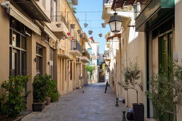 Quiet, empty street in Rethymno. On the streets of Rethymno, Crete