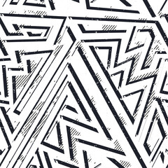 Monochrome grunge geometric seamless pattern
