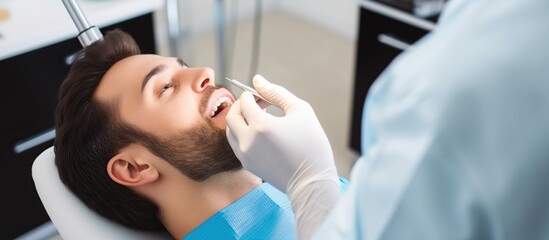 Close-up of a patient being examined by a dentist,