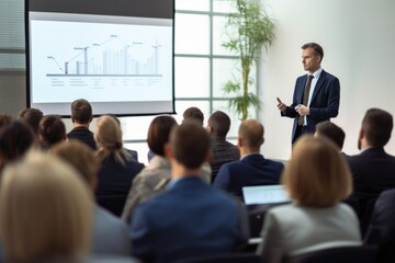 A businessman making business presentation at a conference room