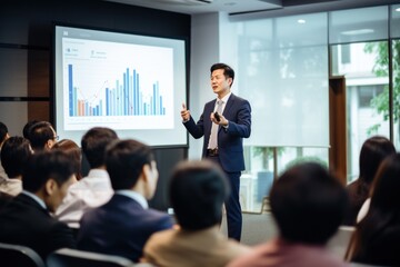 Asian businessman making business presentation at a conference room