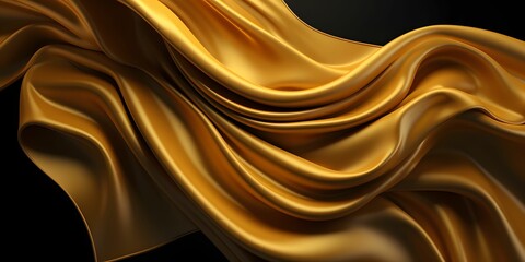 Luxurious Gold Silk Fabric Isolated on Black Background