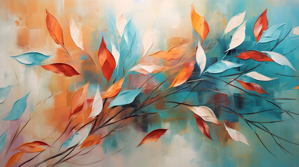 Leaves painting art abstract background for wallpapers, posters, cards, murals, rugs, hangings paint, generative ai