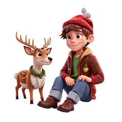 Christmas Deer & Boy Hunting Clipart , winter reindeer face scene