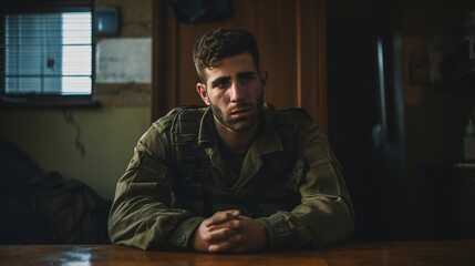 Obraz premium Steely Resolve: Israeli Soldier Ready for Service, Generative AI