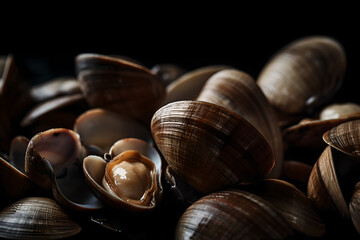 cooked clams in the shell, close up shellfish - obrazy, fototapety, plakaty