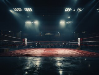 Epic empty boxing ring in the spotlight on the fight night AI - obrazy, fototapety, plakaty