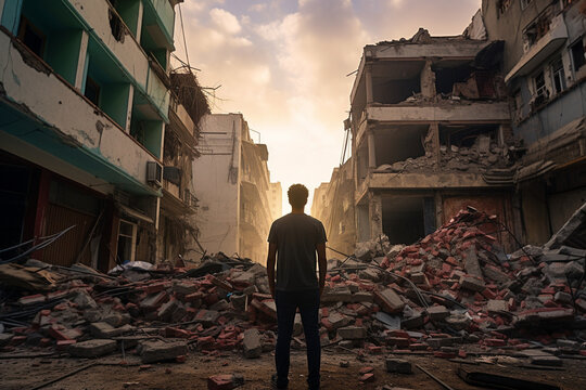 Confronting the City's Collapse: A Survivor's Stride Through Ruin of once vibrant city, Generative AI