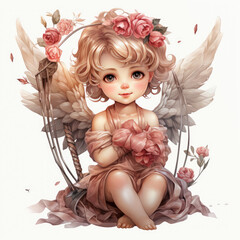 watercolor Cupid figurine clipart, Generative Ai