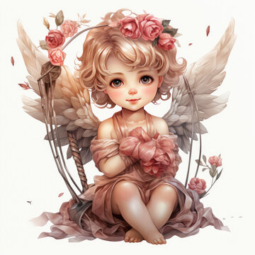 recommend clip art: watercolor Cupid figurine clipart, Generative Ai