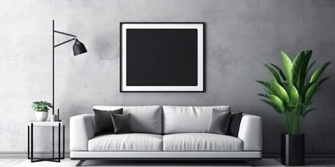 Modern and Minimalist Living Room Interior Design with Blank White Picture Frame Mockup
