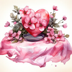watercolor Valentines Day tablecloth clipart, Generative Ai