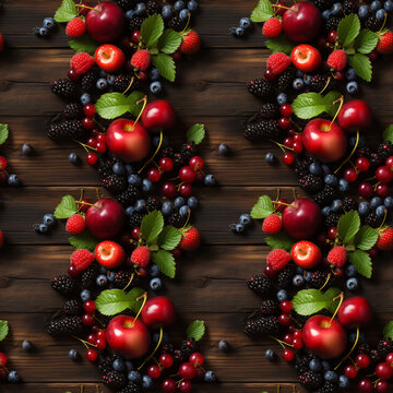Seamless pattern with fruits, berries and flowers. Print for napkins, wallpaper.