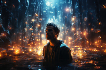 Obraz premium A quantum-consciousness documentary exploring the interface between quantum physics and human awareness. Generative Ai.