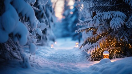 A path in the middle of a snow covered forest