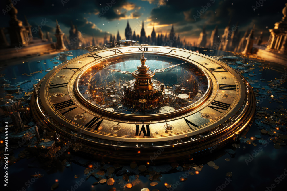 Poster a vision of reality where time flows in reverse, a concept explored in the realm of infinite univers
