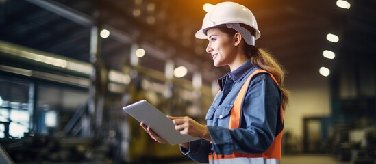 woman worker holding clip chart and taking notes in warehouse distribution