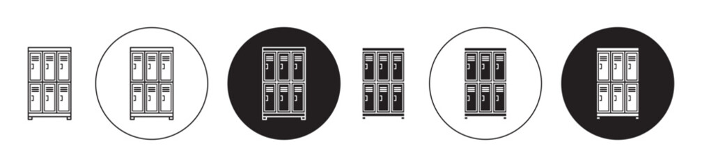 School Personal Locker icon set. room storage vector symbol in black filled and outlined style. - obrazy, fototapety, plakaty