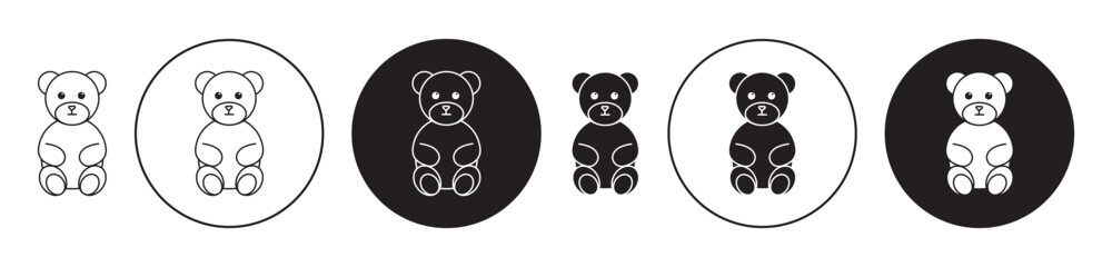 Soft toy icon set. bear teddy vector symbol. cuddly panda sign in black filled and outlined style. - obrazy, fototapety, plakaty