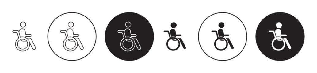 Wheelchair icon set. disabled handicap Wheelchair vector symbol in black filled and outlined style. - obrazy, fototapety, plakaty