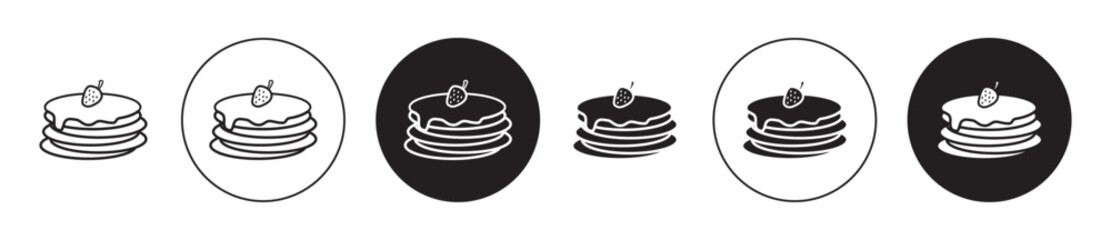 pancakes icon set. brunch pancake stack vector symbol. hotcakes sign in black filled and outlined style. - obrazy, fototapety, plakaty