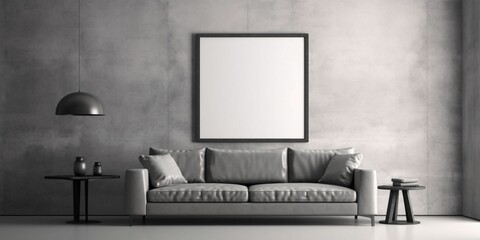 Modern and Minimalist Living Room Interior Design with Blank White Picture Frame Mockup