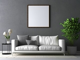 Modern and Minimalist Living Room Interior Design with Blank White Picture Frame Mockup