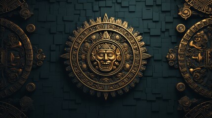 Abstract Aztec gold. Antique Aztec gold texture background. Copy space. Horizontal format for banners, posters, prints, advertising, games. AI generated. - obrazy, fototapety, plakaty
