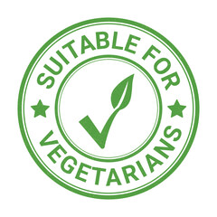 Suitable For Vegetarians Rubber Stamp, Leaf Badge, Sticker, Emblem, Vegetable Foods Design Element, Plants Food Packaging Label Seal, Product Label Design With Grunge Texture Vector Illustration