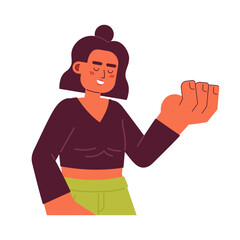 Woman sincere smile semi flat color vector character. Gorgeous latina brunette lady. Editable half body person on white. Simple cartoon spot illustration for web graphic design