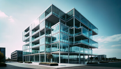 Modern Minimalistic Architecture with Clear Sky, AI Generated