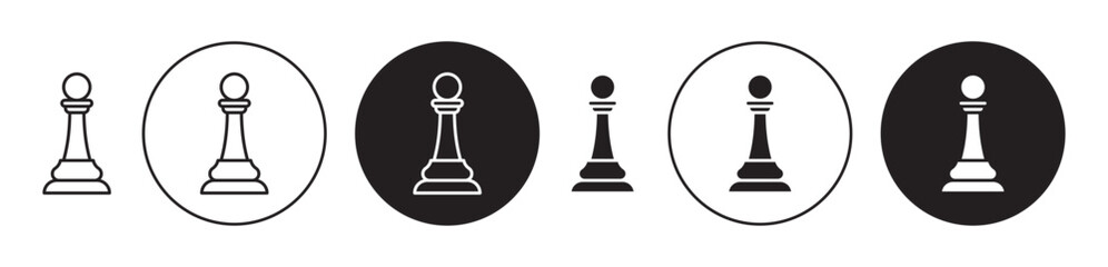 Chess pawn icon set. chess game vector symbol in black filled and outlined style. - obrazy, fototapety, plakaty