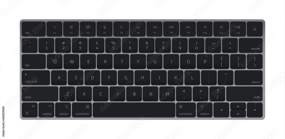 Poster modern aluminum computer gray keyboard on transparent background. vector illustration.
