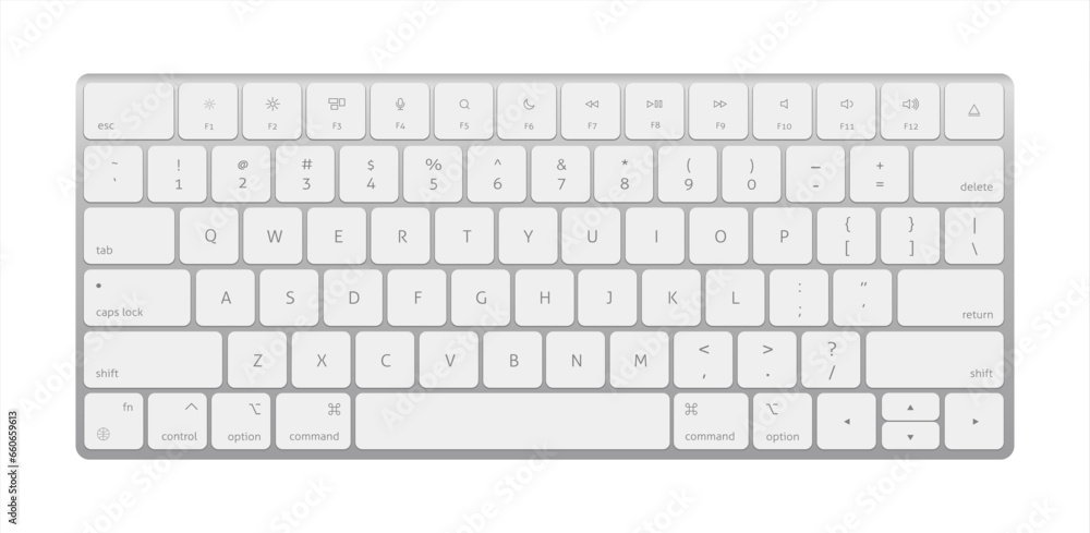 Poster modern aluminum computer keyboard on transparent background. vector illustration.