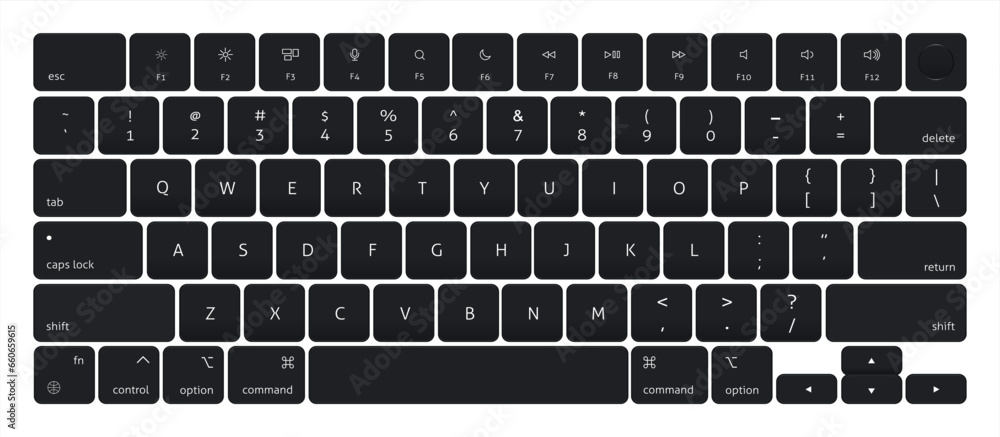 Aufkleber Laptop keyboard computer isolated black key button board for digital pc, vector.