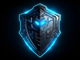 Modern and Futuristic Shield on Black Background. Shield in Fantasy Game Style