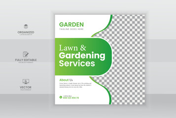 Lawn and gardening service social media post design 