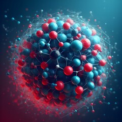 Radiant Red and Blue Balls: Digital Art by Aleksander Gierymski - Detailed 2D Illustration of Radioactive Particles and Geodesic Biochemical Composition - obrazy, fototapety, plakaty