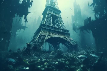 Foto op Canvas underwater Eiffel Tower in apocalyptic scene. Generative AI © Leandro