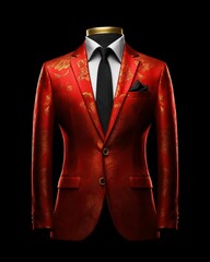 Luxury and  Elegant Red Men's Suit with Abstract Motif Isolated on Black Background