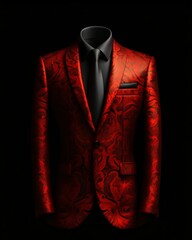 Luxury and  Elegant Red Men's Suit with Abstract Motif Isolated on Black Background