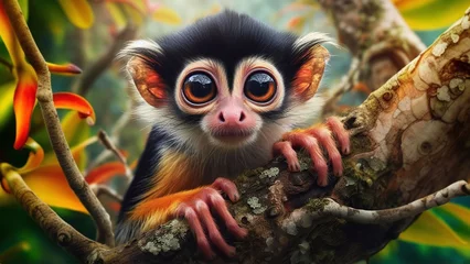 Wandcirkels plexiglas Ateles geoffroy Curious monkey in the trees, Realistic AI generated Illustration © Norbert