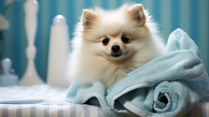 little cute chihuahua dog on bed at home