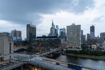 Aerial panoramic city view of Philadelphia financial downtown, Pennsylvania, USA. Chestnut Street Bridge and Market Bridge over Schuylkill River at summer day time. The economic and cultural center