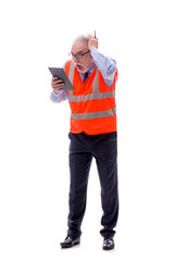 Old male architect isolated on white