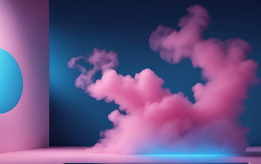 Beautiful abstract modern blue backdrop with pink smoke for a product presentation