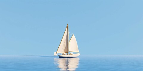 Fototapeta premium Sailboat on Blue Sea and Blue Sky View