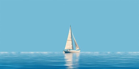 Sailboat on Blue Sea and Blue Sky View